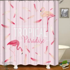 Pink Shower Curtain of Tropical Paradise Flamingo Shower Curtain