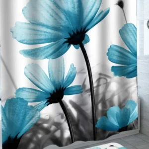 Pretty Shower Curtains with Black and White Light Blue Flowers