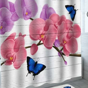 Purple Pink Shower Curtains with Orchid and Butterflies
