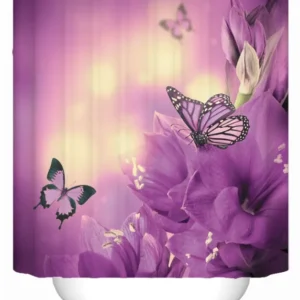 Purple Shower Curtain of Flowers And Butterflies In Purple