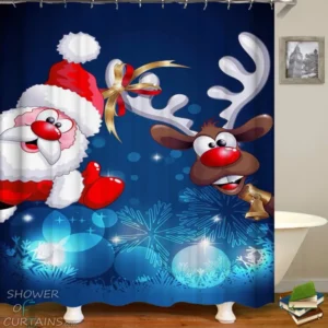 Reindeer And Santa Shower Curtain Cartoon