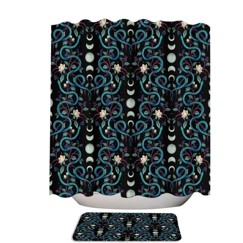 Serpent Moon Snakes and Magnolia Flowers Shower Curtains