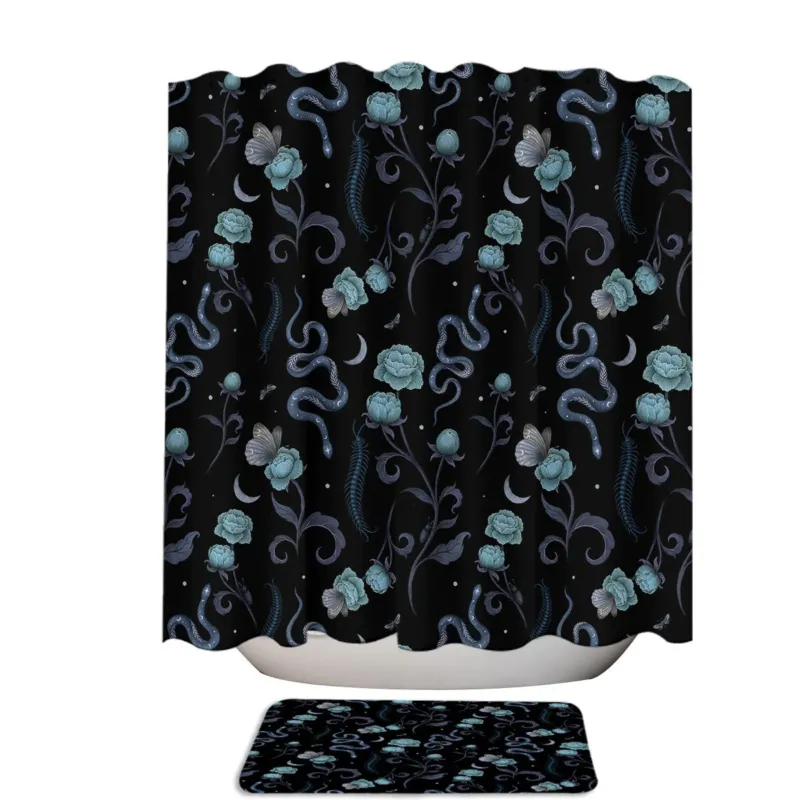 Serpentine Blue Roses Snakes Centipedes and Moths Shower Curtain