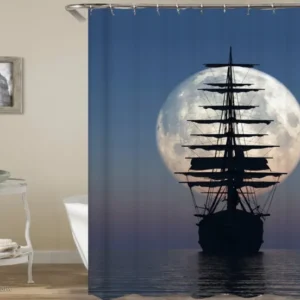 Ship Shower Curtain of Pirate Ship Over The Moon