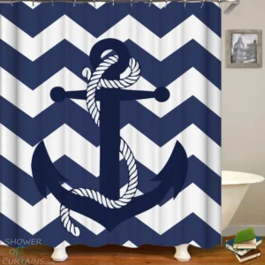 Shower Curtains with Blue Anchor and Chevron