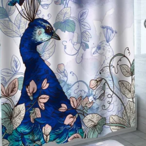Shower Curtains with Blue Turquoise Peacock Art