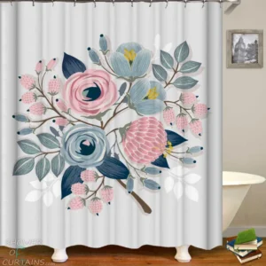 Shower Curtains with Cheerful Colors Floral Drawing