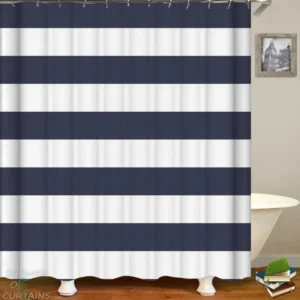 Shower Curtains with Dark Blue Cabana Stripe