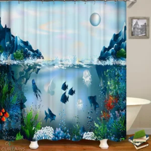 Shower Curtains with Digital Ocean Life