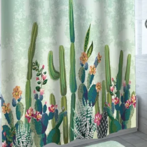 Shower Curtains with Flowering Cactus Garden