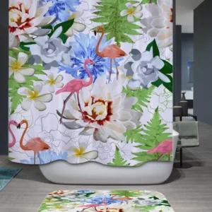 Shower Curtains with Flowers and Flamingo
