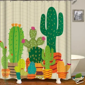 Shower Curtains with Multi Colored Cactus Drawing
