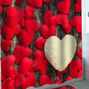 Shower Curtains with Red Hearts and White Roses Heart