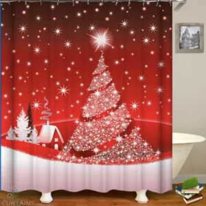 Shower Curtains with Sparkling Red Christmas