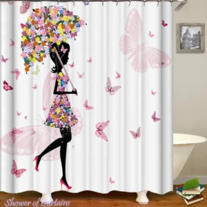 Shower Curtain of Flowery Black White Girl