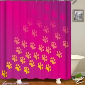 Shower Curtains of Dog Paws Over Red Violet Shower Curtain