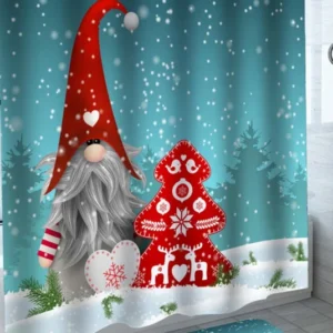 Snowy Christmas Night and Cute Gnome Dwarf Shower Curtain