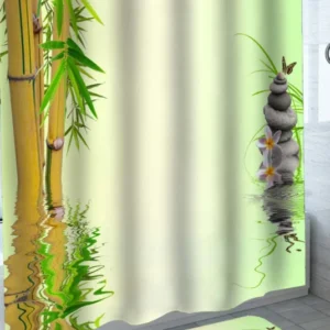 Spa Atmosphere Shower Curtain FeaturesPebbles Cairn and Bamboo