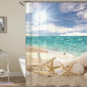 Starfish and Shells Ocean View - beach shower curtain
