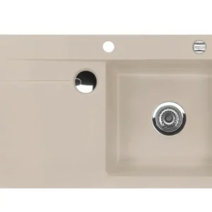 SYSTEMCERAM Einbauspüle Stema 90 Be. Re. Fango 23 inkl. Handbetätigung, für 60 cm Schrankbreite, Einbauspüle mit Sinktop Resteausguss Auflage Becken rechts 50520123