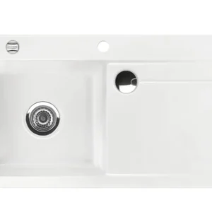 SYSTEMCERAM Einbauspüle Stema 90 Be. Li. Grönland 12 inkl. Excenterbetätigung, für 60 cm Schrankbreite, Einbauspüle mit Sinktop Resteausguss Auflage Becken links 50530212