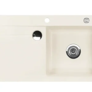SYSTEMCERAM Einbauspüle Stema 90 F Be. Re. Jasmin 19 inkl. Handbetätigung, für 60 cm Schrankbreite, Spüle zum flächenbündigen Einbau mit Sinktop Resteausguss, inkl. 4 x Eckradien R 10 Auflage Becken rechts 55520119