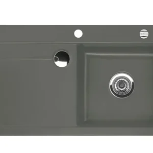 SYSTEMCERAM Einbauspüle Stema 90 Be. Re. Lava 80 inkl. Handbetätigung, für 60 cm Schrankbreite, Einbauspüle mit Sinktop Resteausguss Auflage Becken rechts 50520180