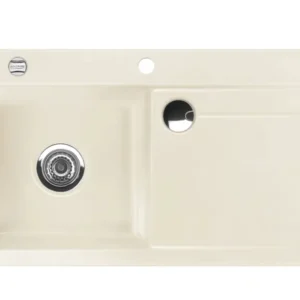 SYSTEMCERAM Einbauspüle Stema 90 Be. Li. Magnolie 10 inkl. Excenterbetätigung, für 60 cm Schrankbreite, Einbauspüle mit Sinktop Resteausguss Auflage Becken links 50530210