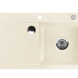 SYSTEMCERAM Einbauspüle Stema 90 Be. Re. Magnolie 10 inkl. Handbetätigung, für 60 cm Schrankbreite, Einbauspüle mit Sinktop Resteausguss Auflage Becken rechts 50520110