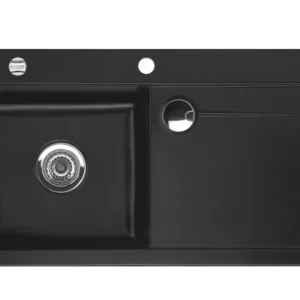 SYSTEMCERAM Einbauspüle Stema 90 Be. Li. Nigra 87 inkl. Excenterbetätigung, für 60 cm Schrankbreite, Einbauspüle mit Sinktop Resteausguss Auflage Becken links 50530287