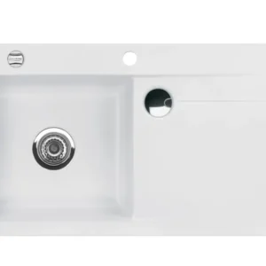 SYSTEMCERAM Einbauspüle Stema 90 Be. Li. Satin 20 inkl. Handbetätigung, für 60 cm Schrankbreite, Einbauspüle mit Sinktop Resteausguss Auflage Becken links 50530120