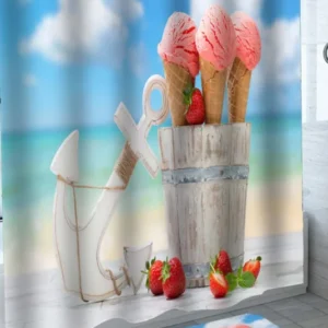 Strawberry Ice Cream Shower Curtain with Anchor at the Beach
