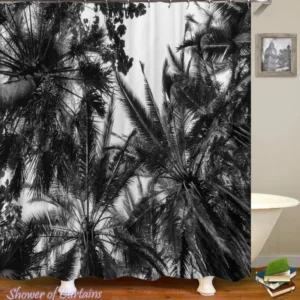 Tree shower curtain - Black White Palm Trees