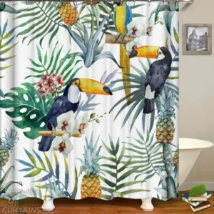 Tropicals Shower Curtains of Toucans ft Pineapples Painting