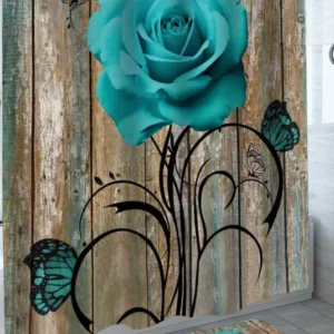 Turquoise Rose Over Wood Deck Shower Curtain