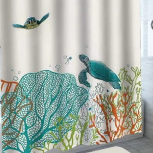 Turtles in Coral Drawing Shower Curtains