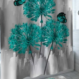 Unique Shower Curtains with Turquoise Groundsel and Butterflies