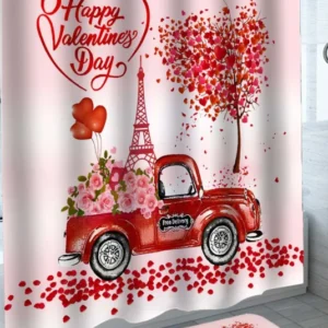 Valentines Day Shower Curtain Eiffel Tower Flowers Truck