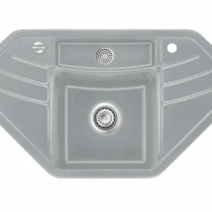 SYSTEMCERAM Einbauspüle Vega Eck Titan 78 inkl. Excenterbetätigung, für 90 cm Schrankbreite, Einbauspüle mit Resteschale Makrolon Auflage keine Beckenlage 50340278