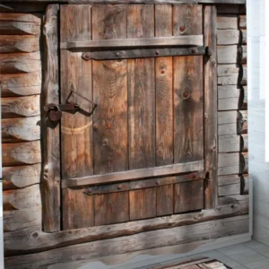 Wooden Cabin Wood Door Rustic Shower Curtains