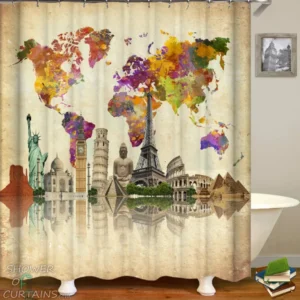 World Map Shower Curtain - World Map Attractions