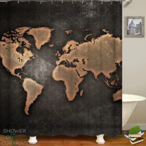 World Map Shower Curtain of Outlines World Map Blackboard