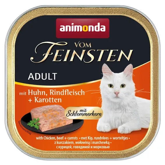 Animonda Vom Feinsten Katzenfutter mit Schlemmerkern – mit Huhn, Rindfleisch & Karotten 32x100g