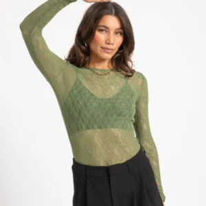 Aware Tessy O-Neck Lace Top Groen - Things I Like Things I Love