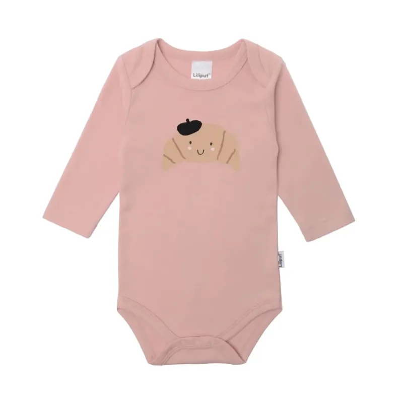 Baby Langarmbody mit Print 'Croissant' rosa