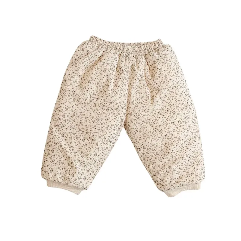 Baby Winter Hose geplüscht beige mit floralem Muster