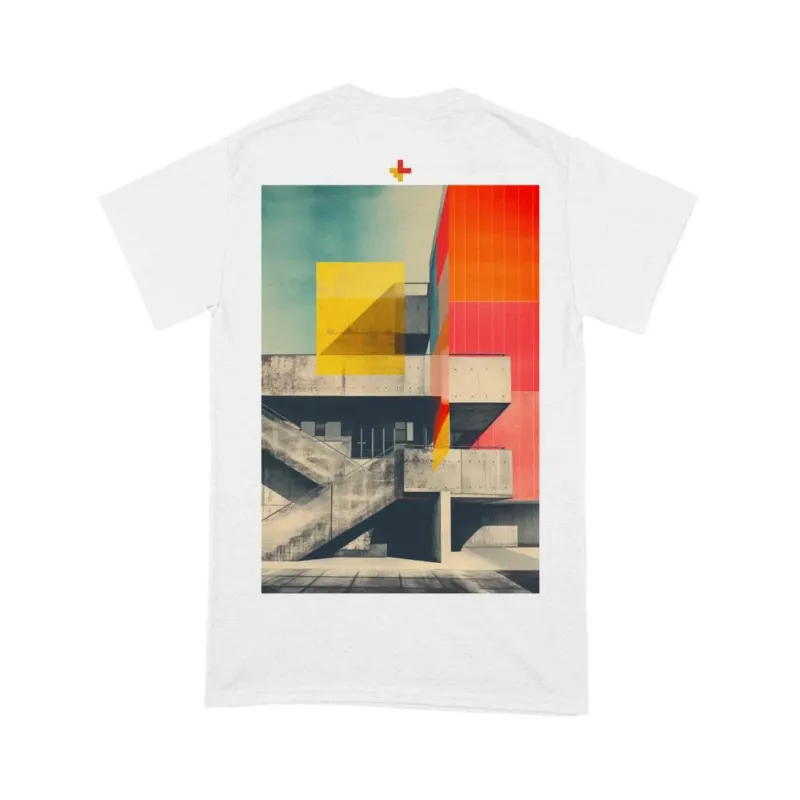 Brutalist Building Red and Yellow White T-Shirt