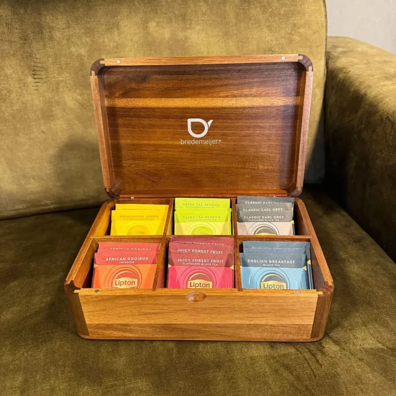 Caja de té de madera de acacia con 6 compartimentos Bredemeijer