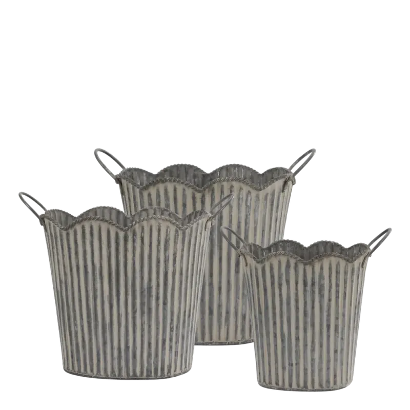 Chic Antique - Übertopf mit Rillen und Griffen Set von 3