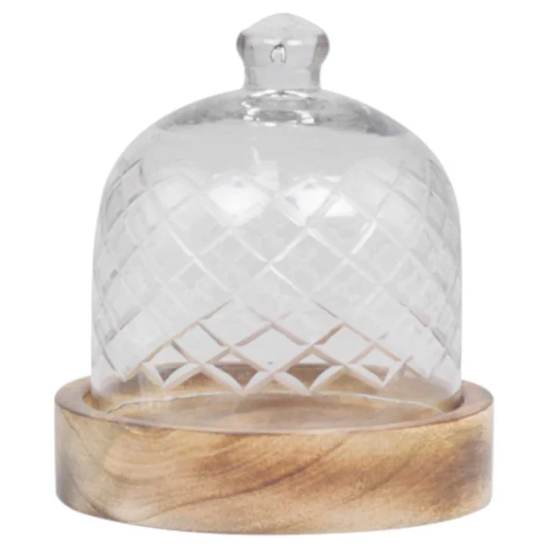 Chic Antique - Glasglocke klein mit Platte aus Mangoholz